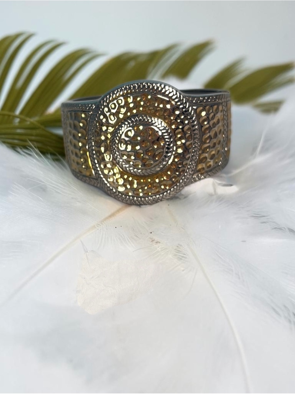 Vintage Textured Gold And Silver hinged clamper bracelet toned metal